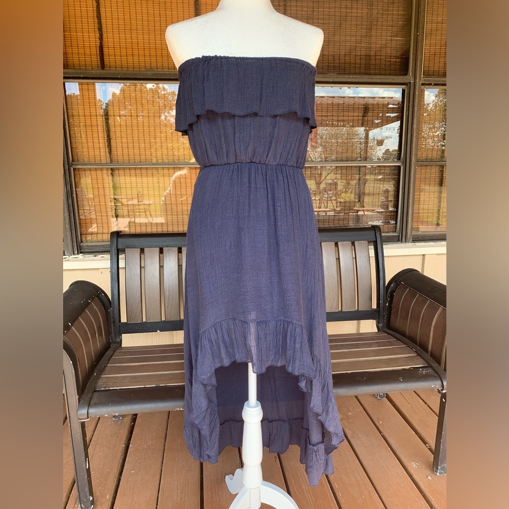 Annabelle Blue Strapless Asymmetrical Gauze Ruffle Layer High Low Size L Empire